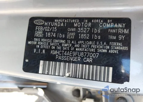 2015 Hyundai Accent Gls из США, поврежденный, VIN KMHCT4AE9FU877007